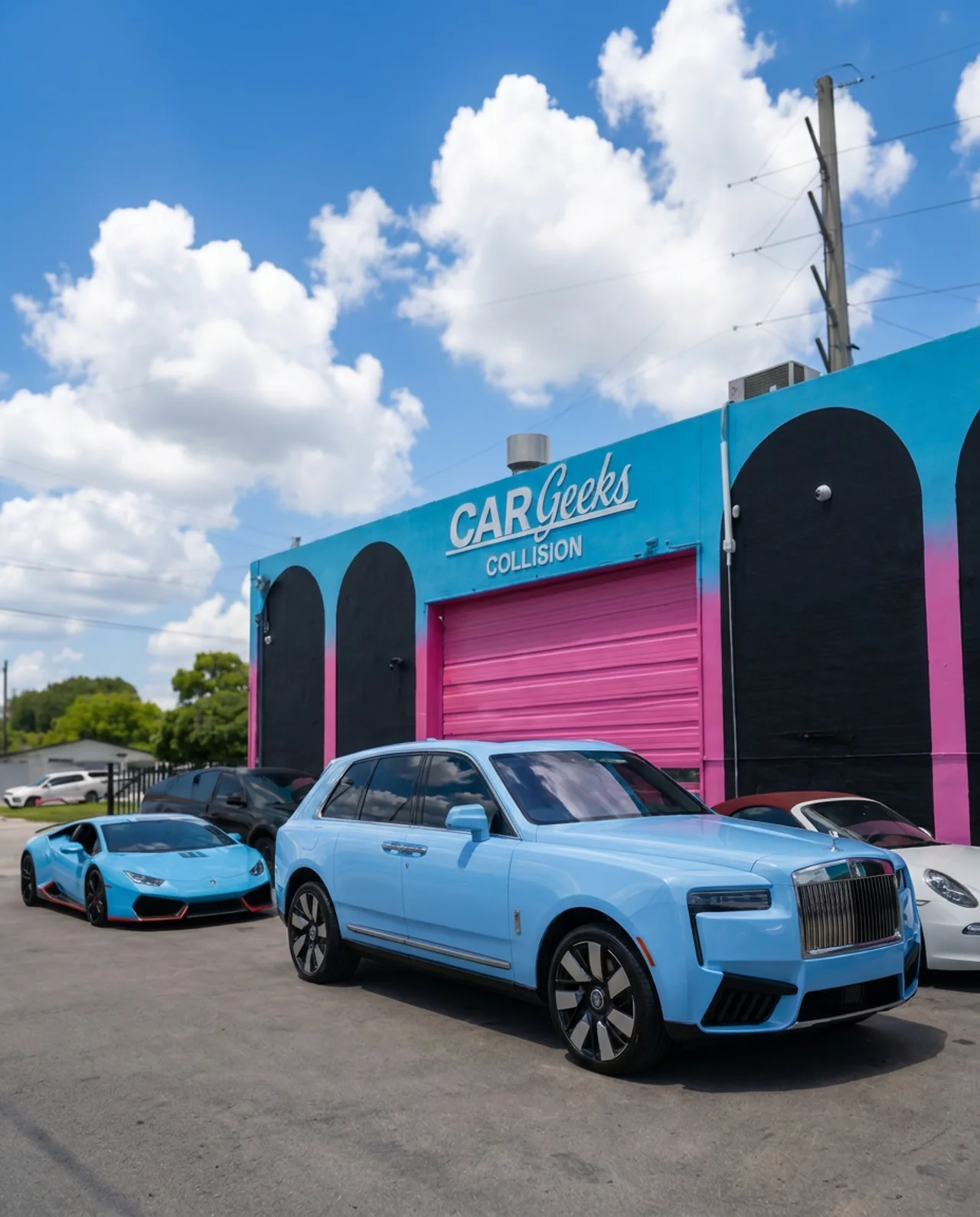 Rolls-Royce and Lamborghini at Car Geeks Collision in Hollywood, FL